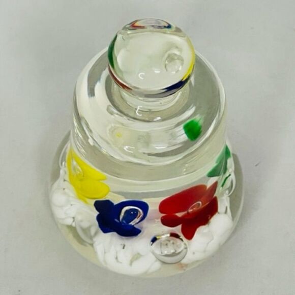 VINTAGE MAUDE AND BOB 1978 ST. CLAIR BELL SHAPED GLASS PAPERWEIGHT Red, Blue, Gr - Picture 3 of 6